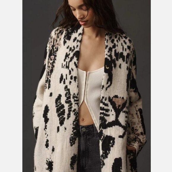Anthropologie Pilcro Leopard Print Sweater Duster Cardigan Jacket XS XXS NWT - Picture 8 of 8